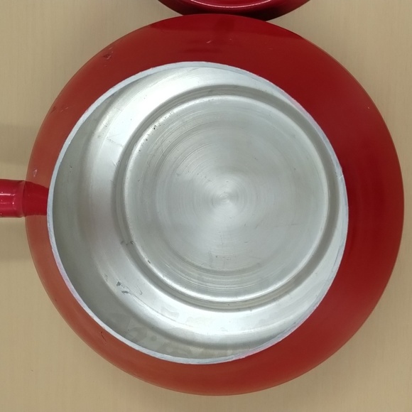 Imperial Japan enamel red floral pot white flowers with long wood handle vintage - Picture 4 of 9